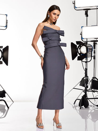 Drexyla Strapless Bow Bandage Maxi Dress