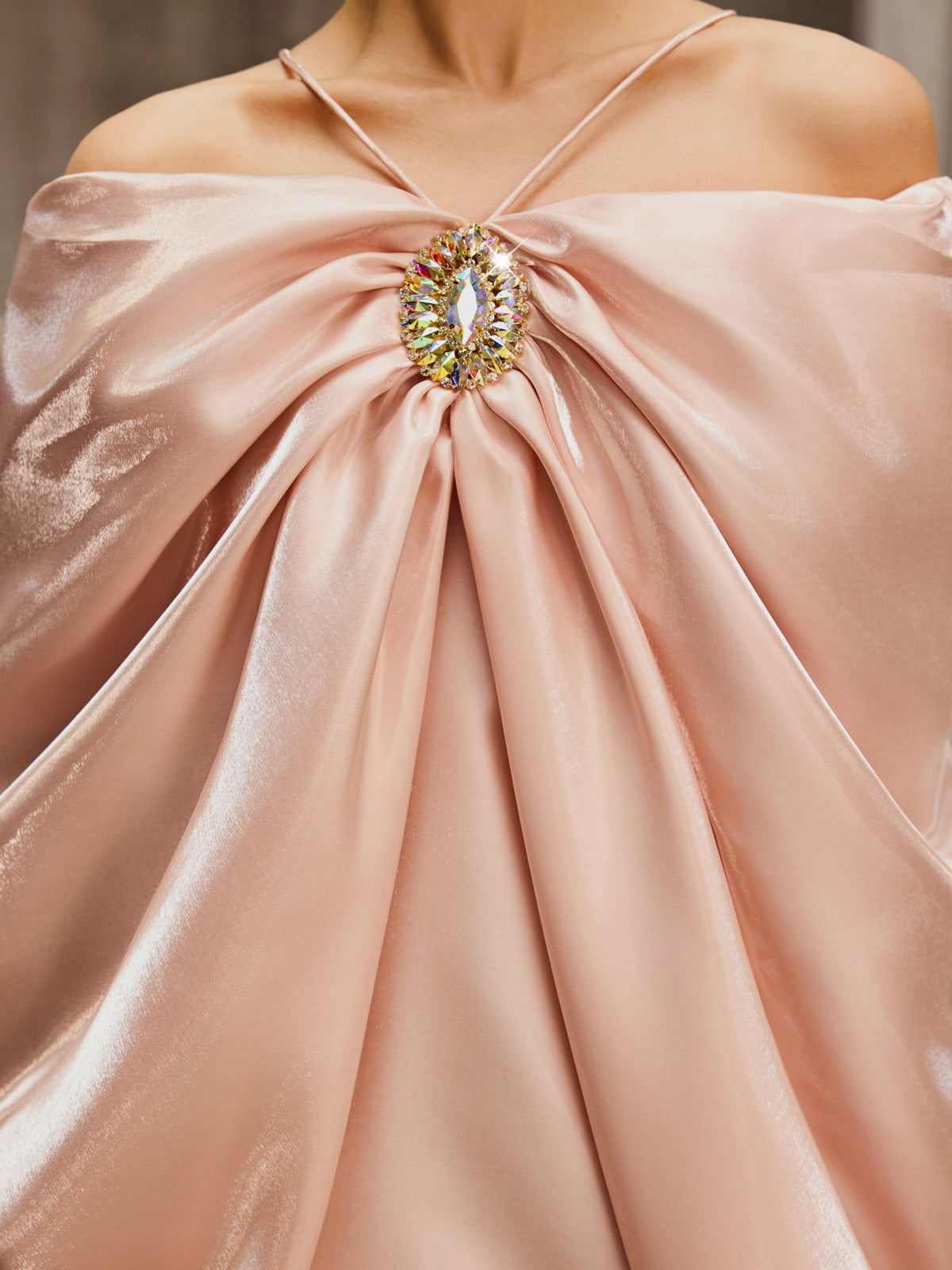 Drika Off Shoulder Ruched Crystal Maxi Dress