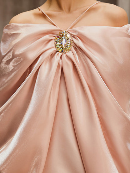 Drika Off Shoulder Ruched Crystal Maxi Dress