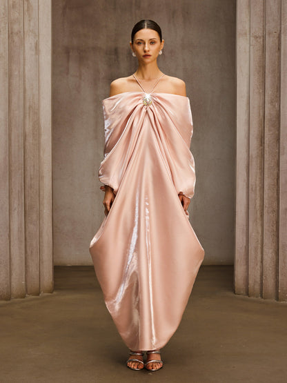 Drika Off Shoulder Ruched Crystal Maxi Dress