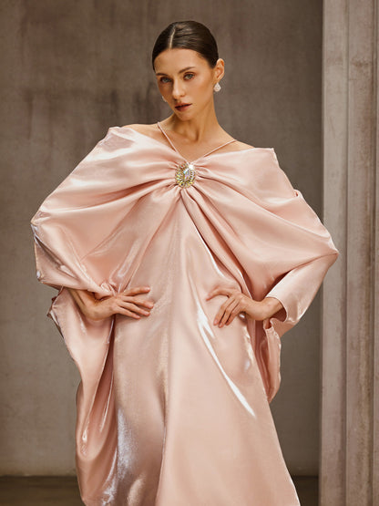 Drika Off Shoulder Ruched Crystal Maxi Dress