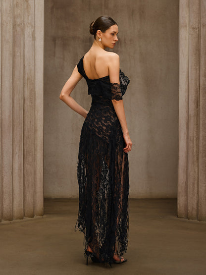Dularee One Shoulder Lace Maxi Dress