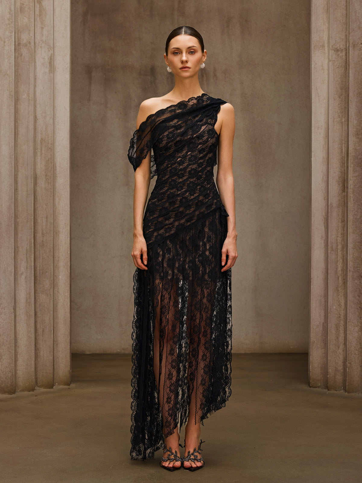 Dularee One Shoulder Lace Maxi Dress