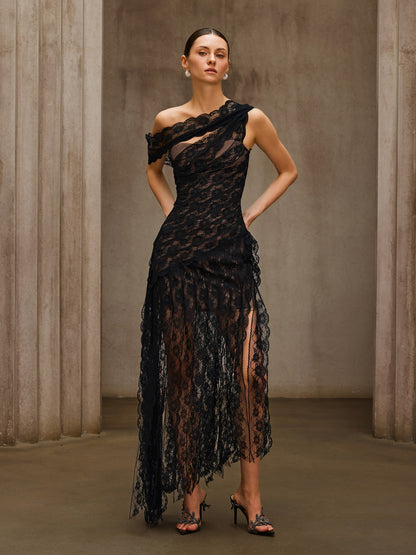 Dularee One Shoulder Lace Maxi Dress