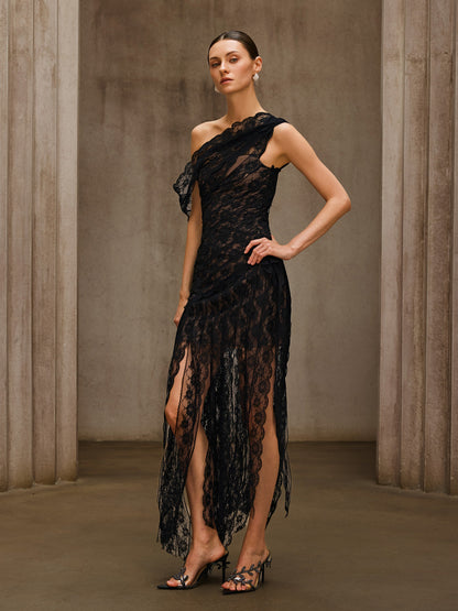 Dularee One Shoulder Lace Maxi Dress