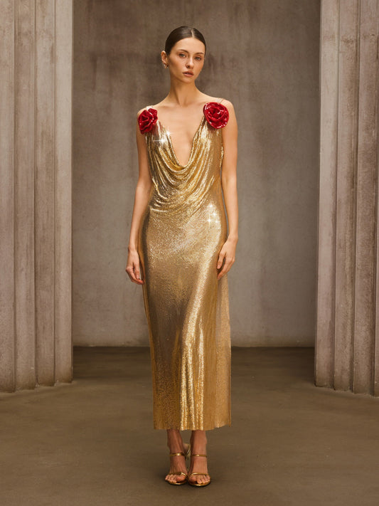 Rosstef Flower Chainmail Midi Dress