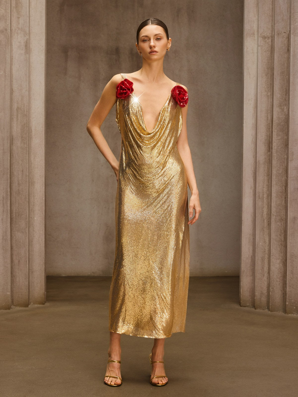 Rosstef Flower Chainmail Midi Dress