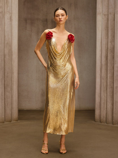 Rosstef Flower Chainmail Midi Dress