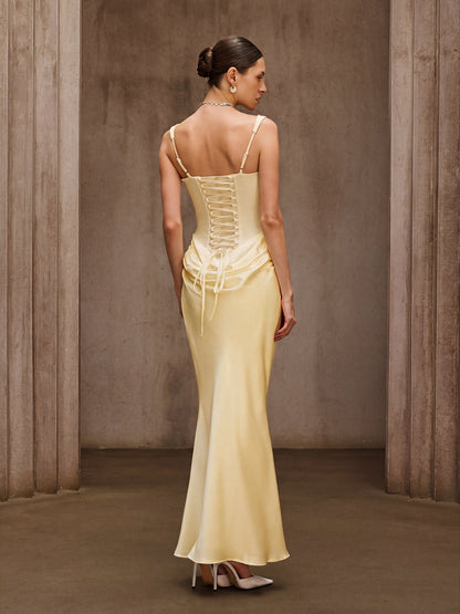 Duyen Sleeveless Corset Maxi Dress In Beige