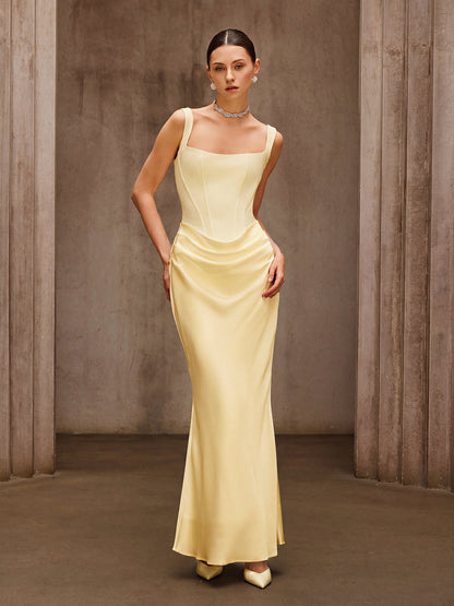Duyen Sleeveless Corset Maxi Dress In Beige