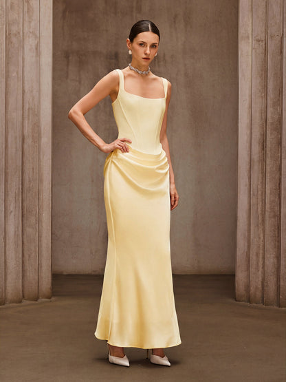 Duyen Sleeveless Corset Maxi Dress In Beige