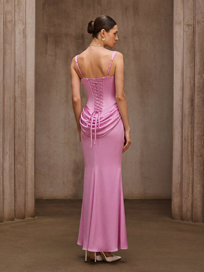 Duyen Sleeveless Corset Maxi Dress In Pink