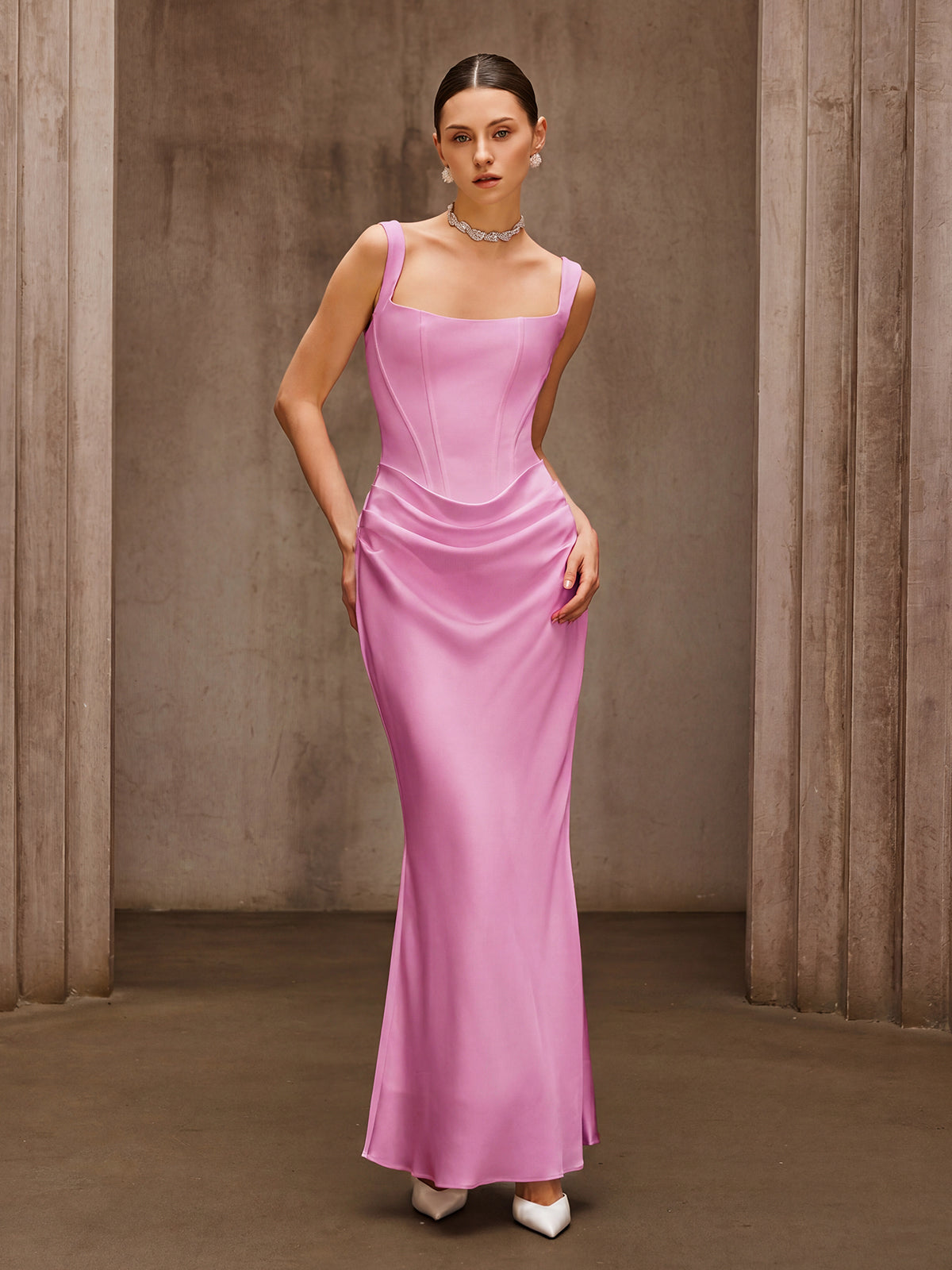 Duyen Sleeveless Corset Maxi Dress In Pink