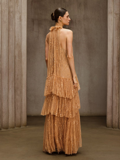 Rosstef Dyan Halterneck Tulle Maxi Dress
