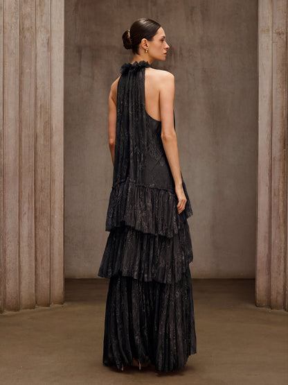 Dyan Halterneck Tulle Maxi Dress In Black