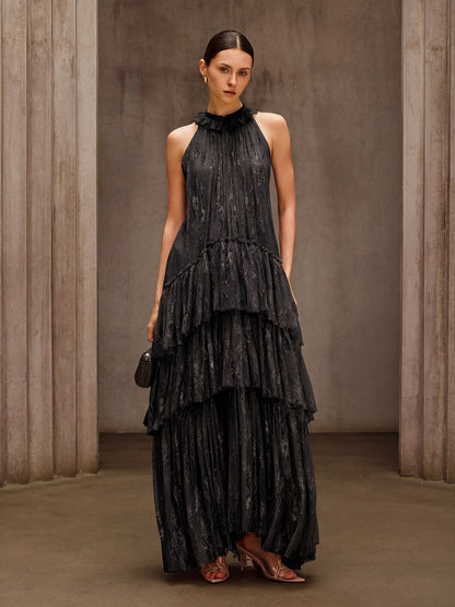 Dyan Halterneck Tulle Maxi Dress In Black