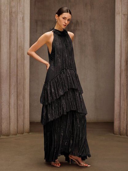 Dyan Halterneck Tulle Maxi Dress In Black