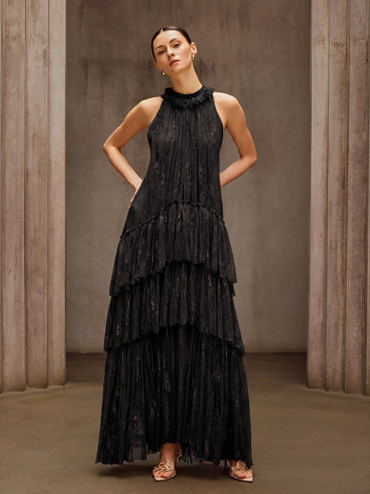 Dyan Halterneck Tulle Maxi Dress In Black