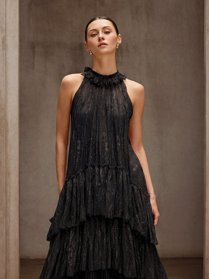 Dyan Halterneck Tulle Maxi Dress In Black