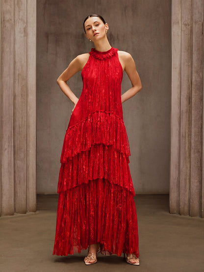 Dyan Halterneck Tulle Maxi Dress In Red