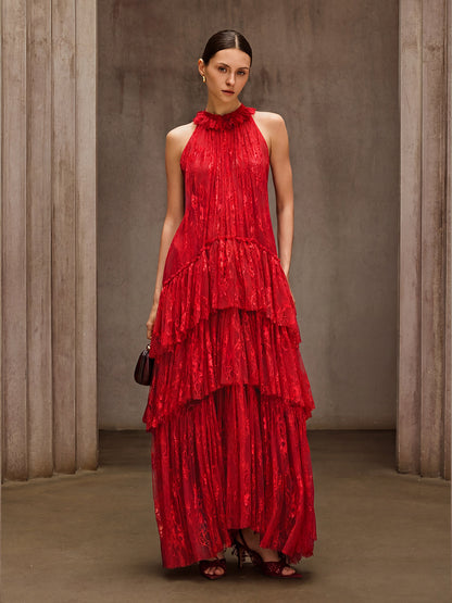 Dyan Halterneck Tulle Maxi Dress In Red