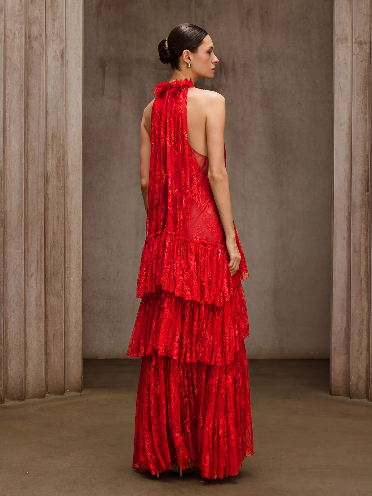 Dyan Halterneck Tulle Maxi Dress In Red