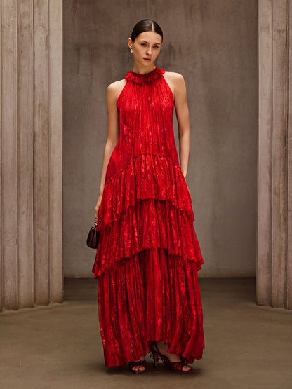 Dyan Halterneck Tulle Maxi Dress In Red