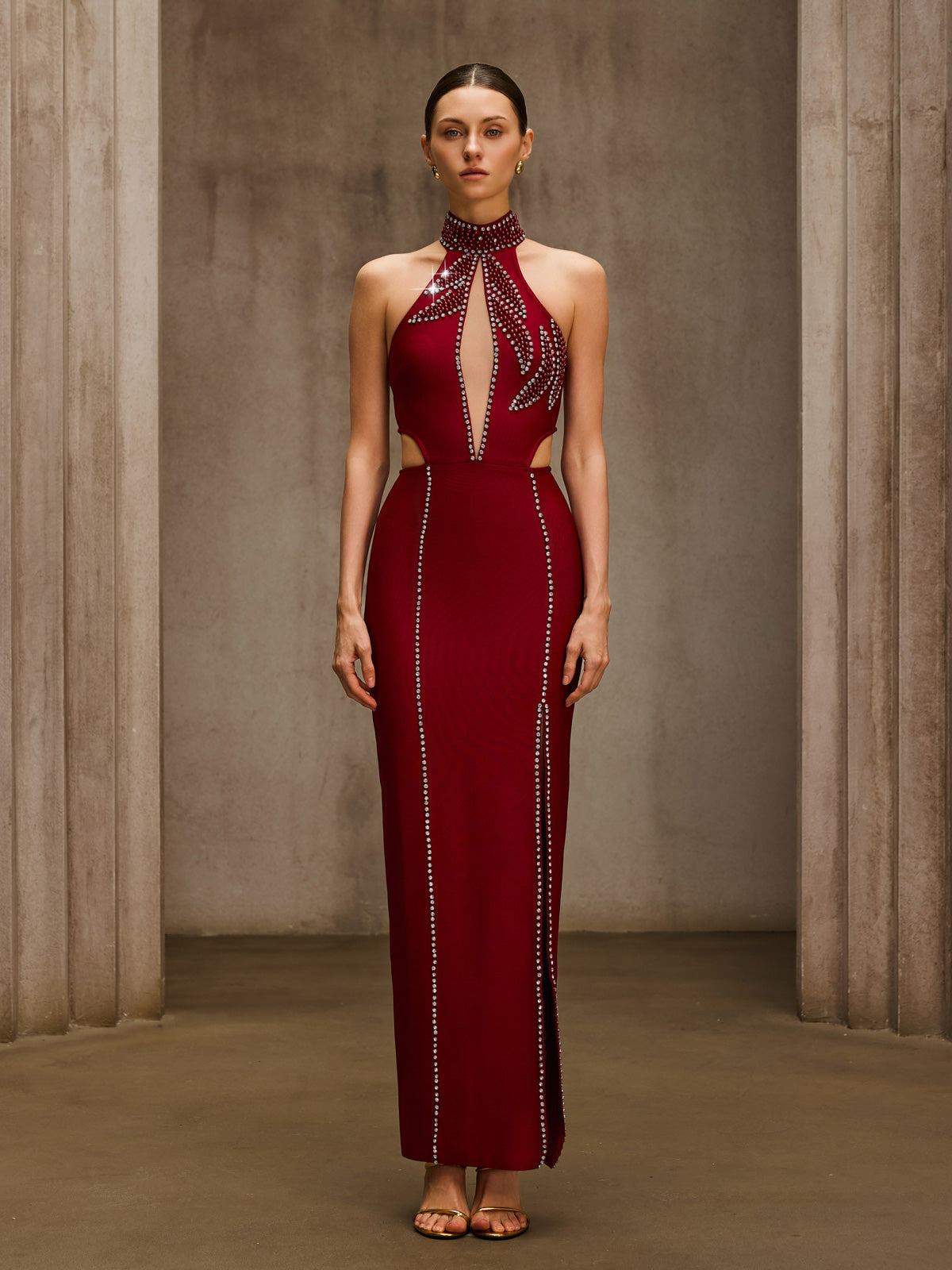 Dympna Halterneck Crystal Bandage Maxi Dress