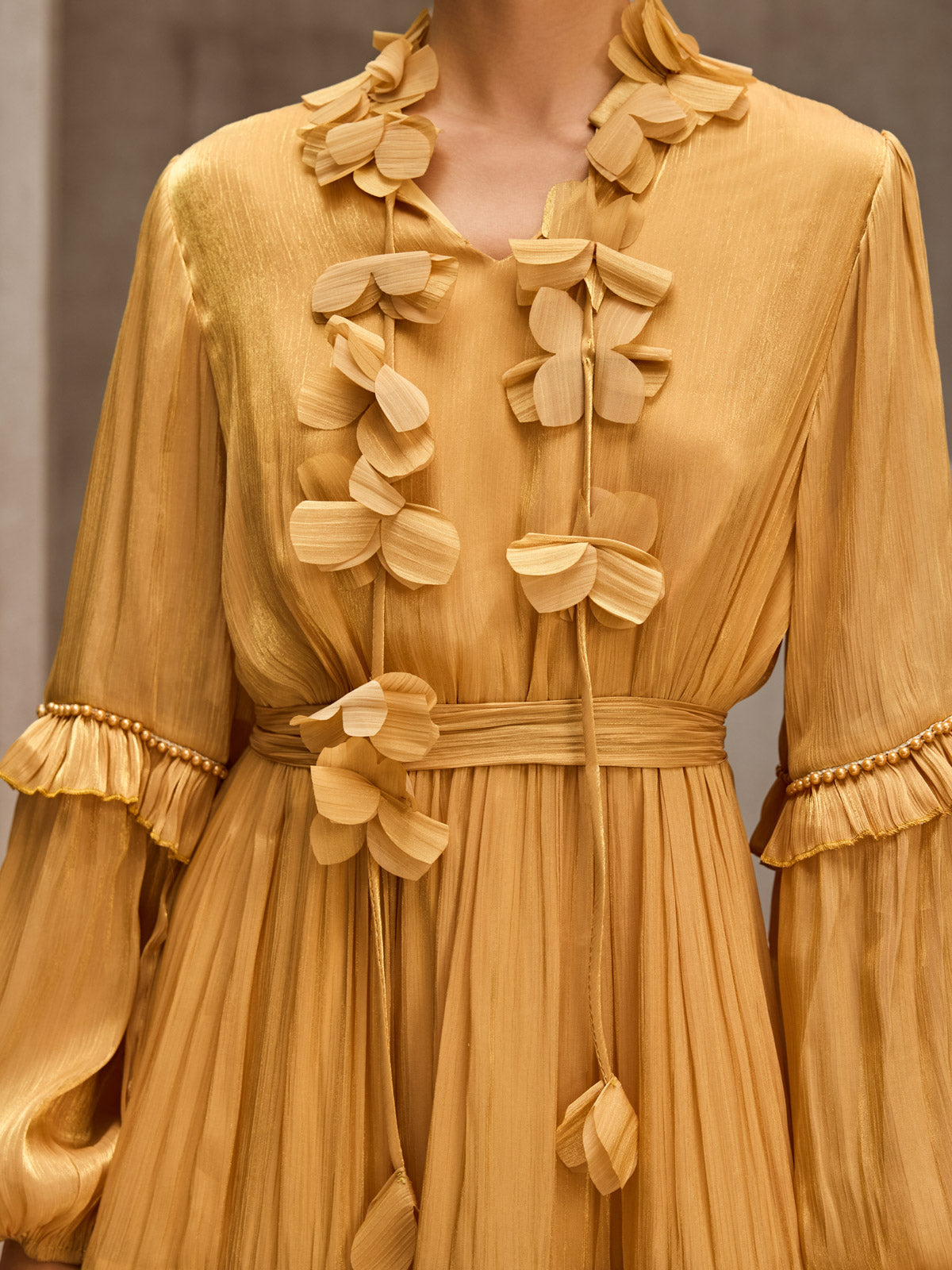 Dzon Balloon Sleeve Flower Midi Dress