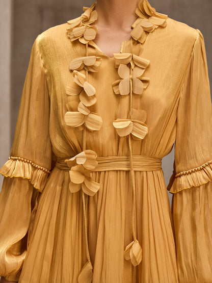 Dzon Balloon Sleeve Flower Midi Dress
