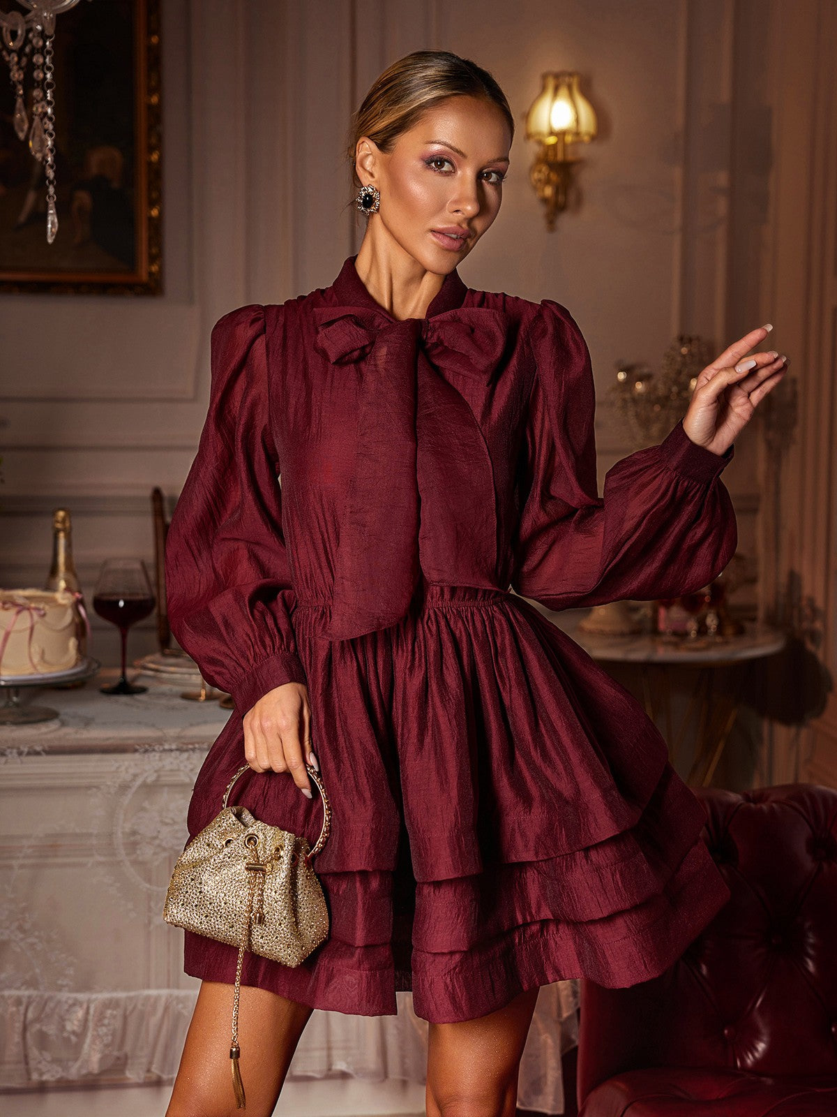 Rosstef Mini Bow Ruffle Elbise