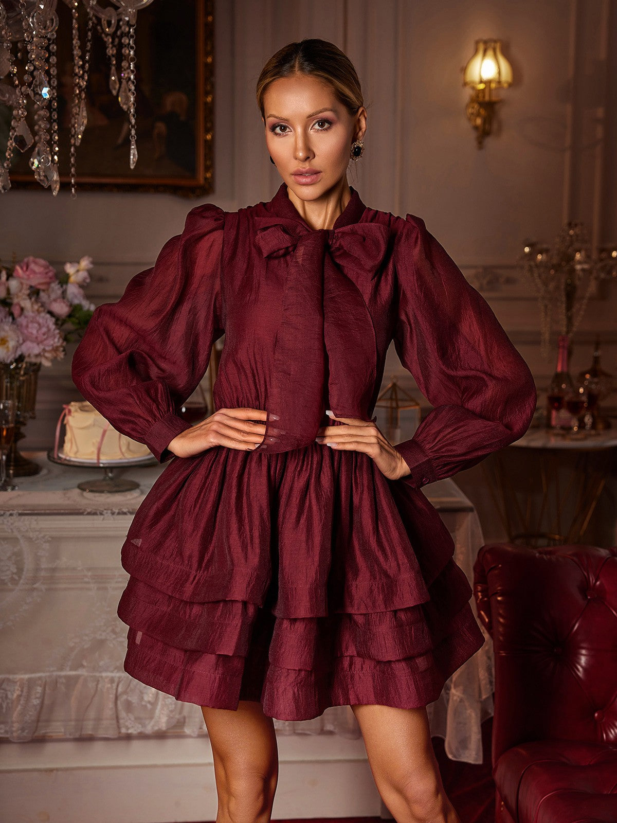 Rosstef Mini Bow Ruffle Elbise
