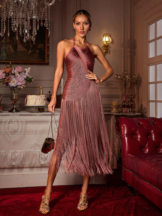 Rosstef Edaline Halterneck Fringe Midi Dress