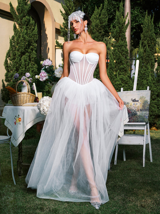 Rosstef Strapless Corset Mesh Maxi GİYİM