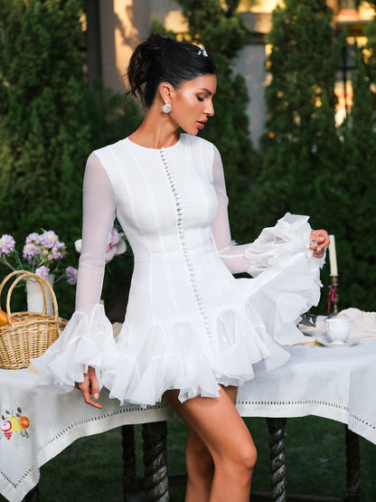 Rosstef Mini Frock ile Stil İnstal Edin: Flare Kollu Butonlu Frock