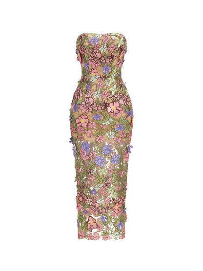 Eldrith Strapless Floral Embroidered Maxi Dress