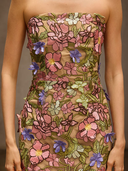 Eldrith Strapless Floral Embroidered Maxi Dress