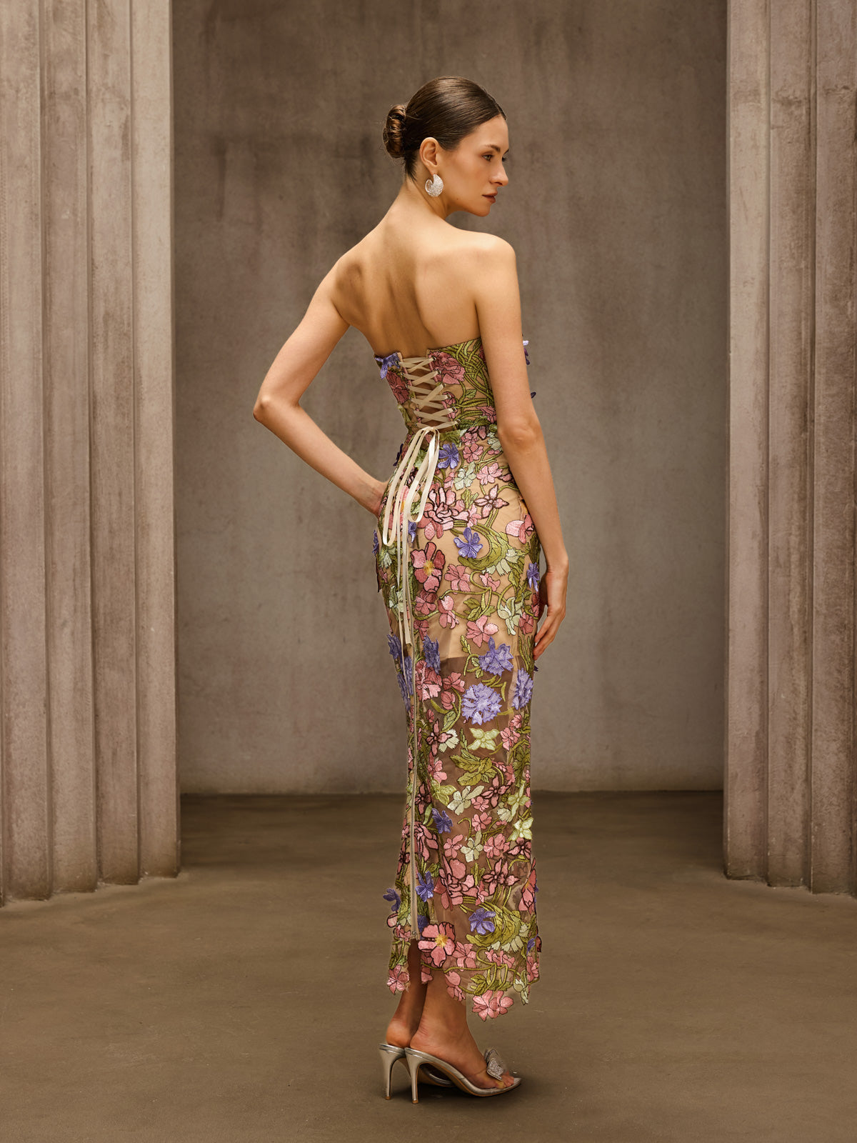 Eldrith Strapless Floral Embroidered Maxi Dress