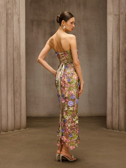 Eldrith Strapless Floral Embroidered Maxi Dress