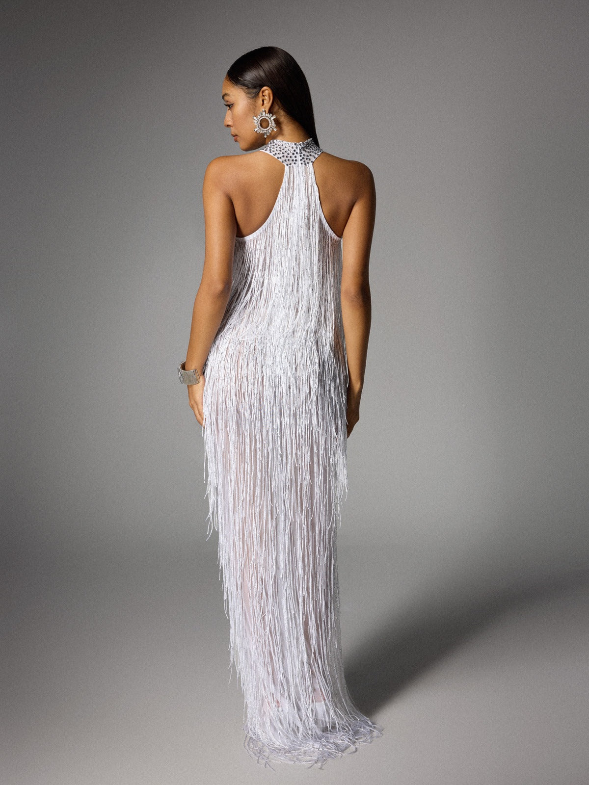 Rosstef Elvrik Halterneck Fringe Cutout Split Maxi Dress