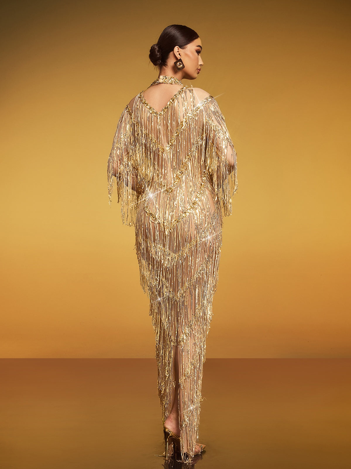 Emanon Fringe Sequin Maxi Dress