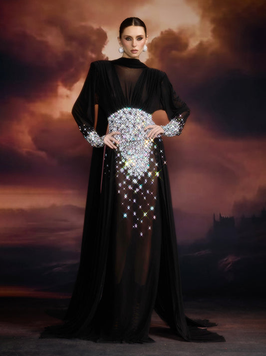 Rosstef Crystal Mesh Maxi Gown