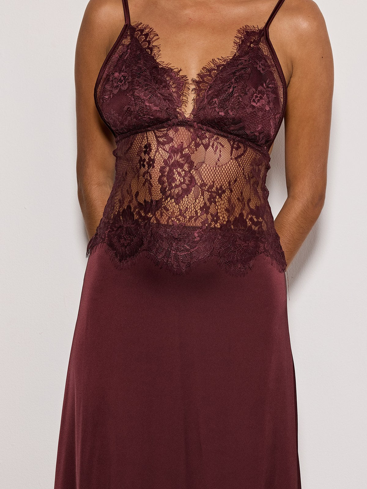 Erastes Spaghetti Lace Maxi Dress In Coffee