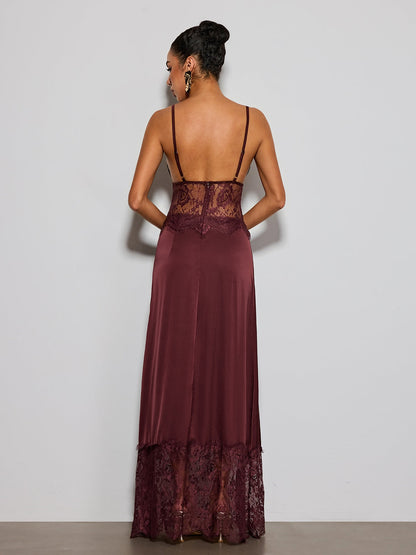 Erastes Spaghetti Lace Maxi Dress In Coffee