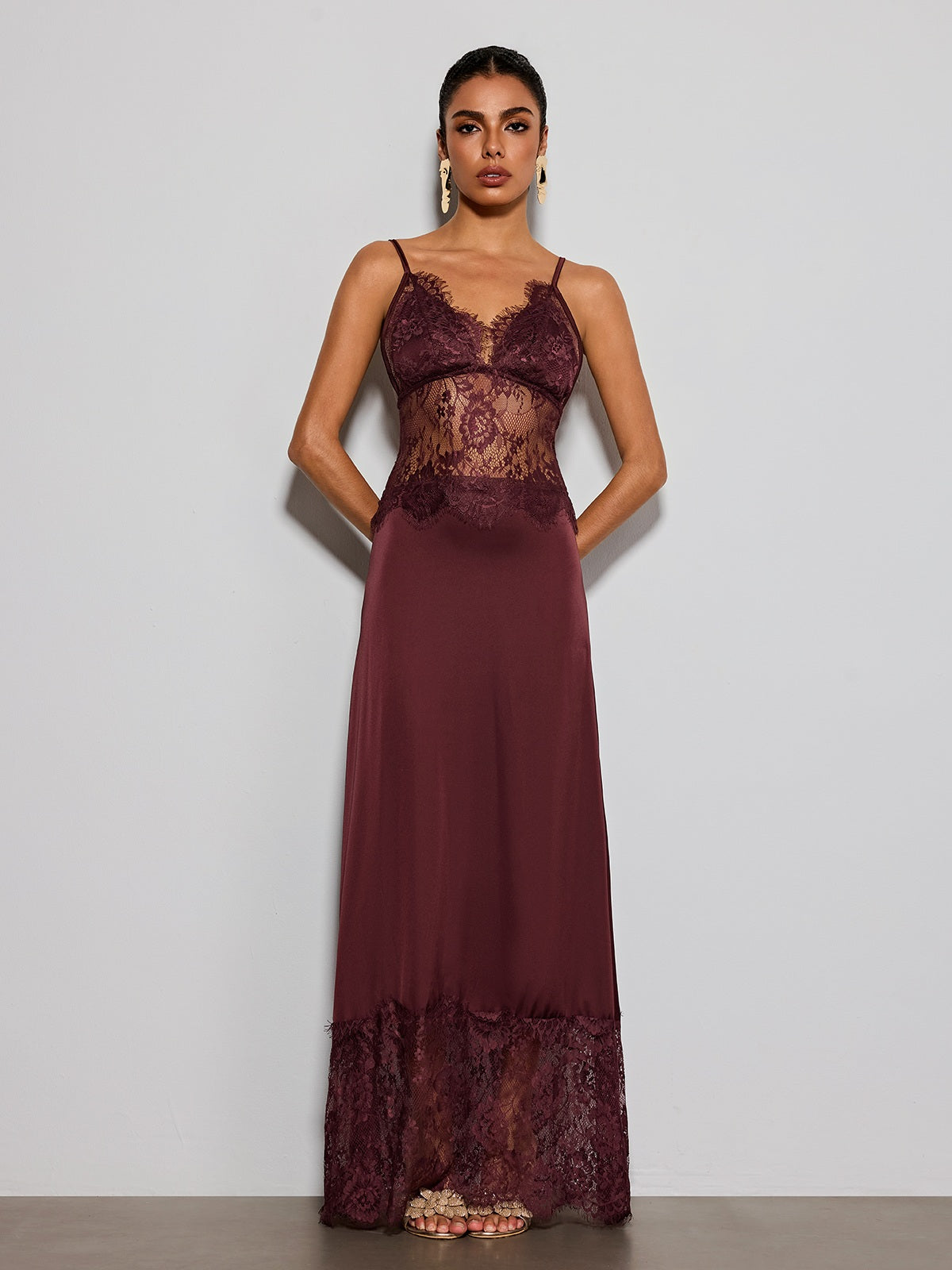 Erastes Spaghetti Lace Maxi Dress In Coffee
