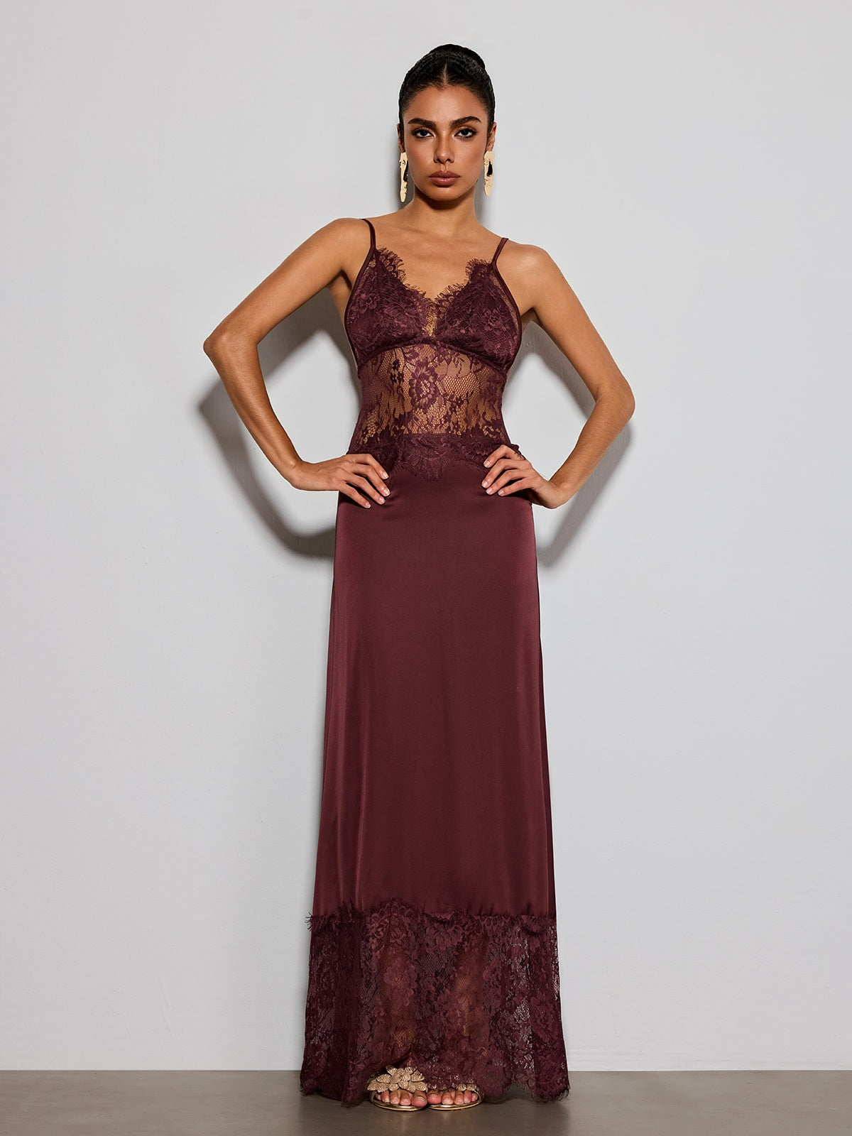 Erastes Spaghetti Lace Maxi Dress In Coffee