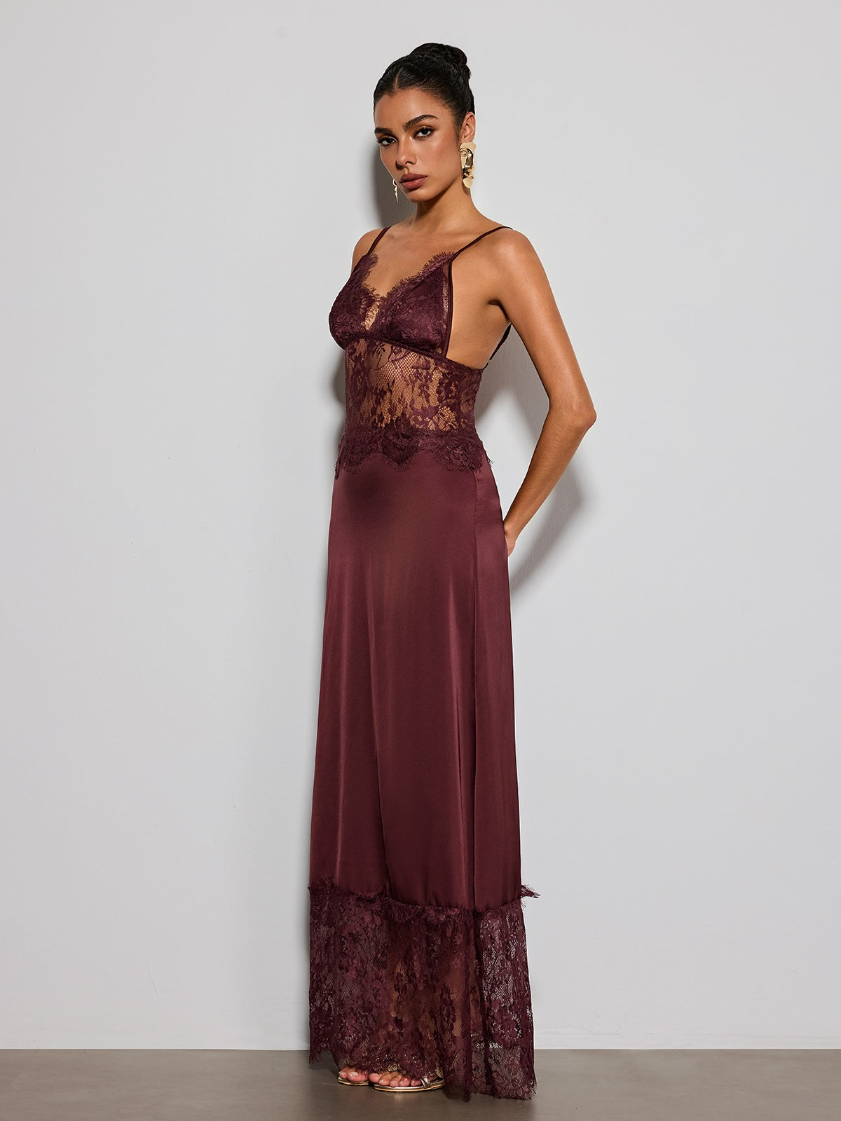 Erastes Spaghetti Lace Maxi Dress In Coffee