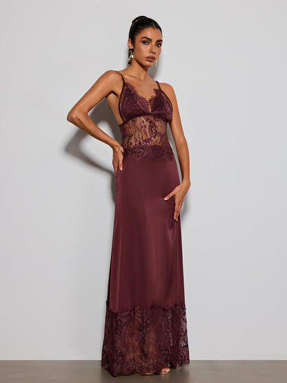 Erastes Spaghetti Lace Maxi Dress In Coffee