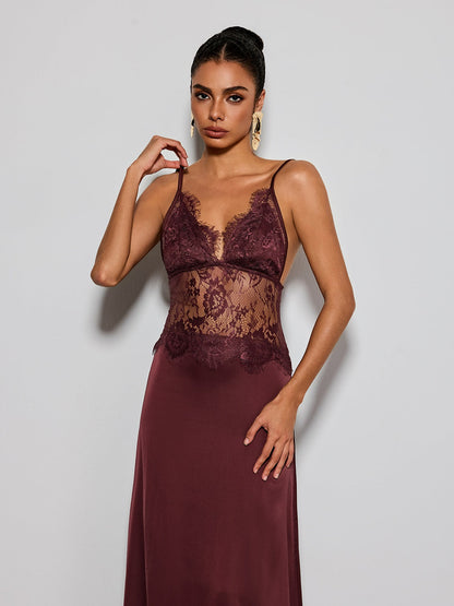 Erastes Spaghetti Lace Maxi Dress In Coffee