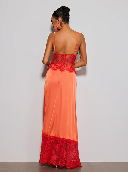 Erastes Spaghetti Lace Maxi Dress In Orange